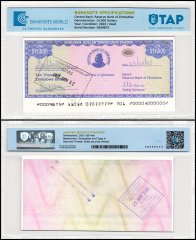 Zimbabwe 10,000 Dollars Travellers Cheque, 2003 ND, P-17, Used, TAP Authenticated