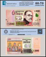 Uruguay 200 Pesos Uruguay Banknote, 2015, P-96a, UNC, TAP 60-70 Authenticated