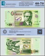 Uruguay 20 Pesos Uruguayos Banknote, 2015, P-93a.1, UNC, TAP 60-70 Authenticated