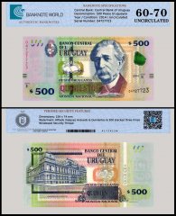 Uruguay 500 Pesos Uruguayos Banknote, 2014, P-97a.1, UNC, TAP 60-70 Authenticated