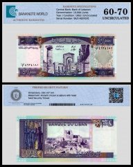 Lebanon 10,000 Livres Banknote, 1993, P-70, UNC, TAP 60-70 Authenticated