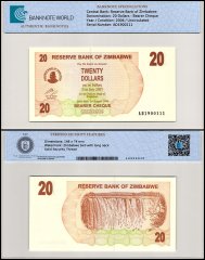 Zimbabwe 20 Dollars Bearer Cheque, 2006, P-40, UNC, TAP Authenticated