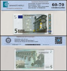 European Union - Spain 5 Euro Banknote, 2002, P-8v, UNC, Prefix V, TAP 60-70 Authenticated