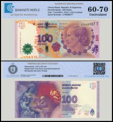 Argentina 100 Pesos Banknote, 2012 ND, P-358b.3, UNC, TAP 60-70 Authenticated