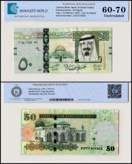 Saudi Arabia 50 Riyals Banknote, 2009 (AH1430), P-34b, UNC, TAP 60-70 Authenticated