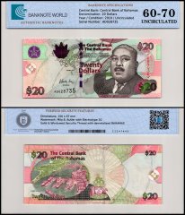 Bahamas 20 Dollars Banknote, 2010, P-74A, UNC, TAP 60-70 Authenticated