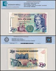 Guernsey 10 Pounds Banknote, 1995-2015 ND, P-57d, UNC, Prefix G, TAP Authenticated