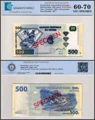 Congo Democratic Republic 500 Francs Banknote, 2002, P-96s, UNC, Specimen, TAP 60-70 Authenticated