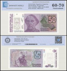 Argentina 50 Australes Banknote, 1986-1989 ND, P-326b.2, UNC, TAP 60-70 Authenticated