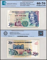 Guernsey 10 Pounds Banknote, 1995-2015 ND, P-57d, Prefix F, UNC, TAP 60-70 Authenticated
