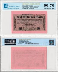 Germany 5 Millionen - Million Mark Banknote, 1923, P-105a.1, UNC, TAP 60-70 Authenticated