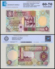 Libya 5 Dinars Banknote, 2002 ND, P-65a, UNC, TAP 60-70 Authenticated