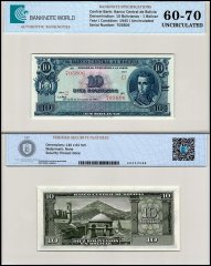 Bolivia 10 Bolivianos - 1 Bolivar Banknote, 1945, P-139d, UNC, Series C1, Unsigned Remainder, TAP 60-70 Authenticated