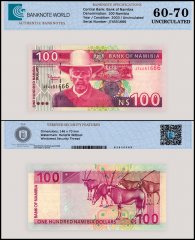 Namibia 100 Namibia Dollars Banknote, 2003 ND, P-9A, UNC, TAP 60-70 Authenticated