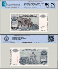 Croatia 500,000 Dinara Banknote, 1994, P-R32, UNC, TAP 60-70 Authenticated