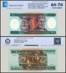 Brazil 200 Cruzeiros Banknote, 1981-1984 ND, P-199a, UNC, TAP 60-70 Authenticated