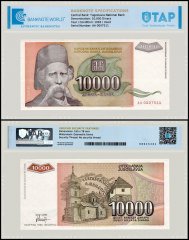 Yugoslavia 10,000 Dinara Banknote, 1993, P-129, Used, TAP Authenticated