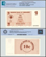 Zimbabwe 10 Cents Bearer Cheque, 2006, P-35, UNC, TAP Authenticated
