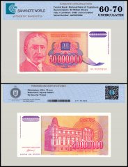 Yugoslavia 50 Million Dinara Banknote, 1993, P-133, UNC, TAP 60-70 Authenticated