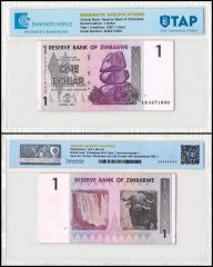 Zimbabwe 1 Dollar Banknote, 2007, P-65, Used, TAP Authenticated