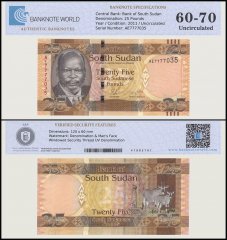 South Sudan 25 South Sudanese Pounds Banknote, 2011 ND, P-8, UNC, TAP 60-70 Authenticated