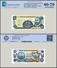 Nicaragua 25 Centavos de Cordoba Banknote, 1991 ND, P-170a.2, UNC, TAP 60-70 Authenticated