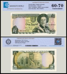 Jersey 1 Pound Banknote, 2000 ND, P-26b, UNC, TAP 60-70 Authenticated