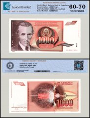 Yugoslavia 1,000 Dinara Banknote, 1990, P-107, UNC, TAP 60-70 Authenticated