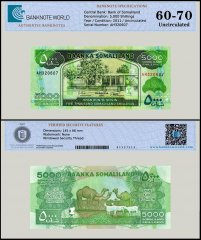 Somaliland 5,000 Shillings Banknote, 2011, P-21a, UNC, TAP 60-70 Authenticated