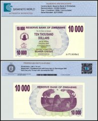 Zimbabwe 10,000 Dollars Bearer Cheque, 2006, P-46b, UNC, TAP Authenticated