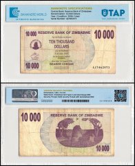Zimbabwe 10,000 Dollars Bearer Cheque, 2006, P-46, Used, TAP Authenticated
