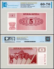 Slovenia 5 Tolarjev Banknote, 1990, P-3, UNC, TAP 60-70 Authenticated