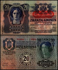 Austria 20 Kronen Banknote, 1913 (1919 ND), P-53a, Used