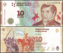 Argentina 10 Pesos Banknote, 2016, P-360, UNC