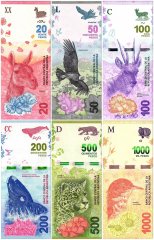 Argentina 20-1,000 Pesos 6 Pieces Full Banknote Set, 2016-2018 ND, P-361a.1-366a.4, UNC