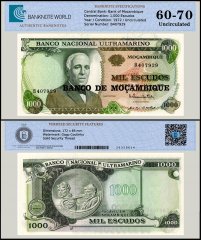 Mozambique 1,000 Escudos Banknote, 1972 (1976 ND), P-119, UNC, TAP 60-70 Authenticated