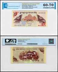 Bhutan 5 Ngultrum Banknote, 2015, P-28c, UNC, TAP 60-70 Authenticated