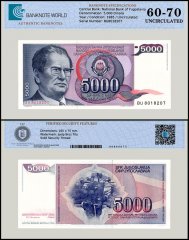 Yugoslavia 5,000 Dinara Banknote, 1985, P-93a, UNC, TAP 60-70 Authenticated