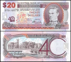 Barbados 20 Dollars Banknote, 2012, P-72, UNC, Commemorating 40 Years of Central Bank
