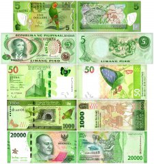 Best Asian Green 5 Pieces Banknote Set, UNC