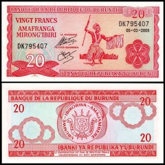Burundi 20 Francs Banknote, 2005, P-27d.5, UNC