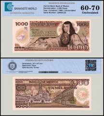 Mexico 1,000 Pesos Banknote, 1985, P-85a.8, UNC, Series YM, TAP 60-70 Authenticated