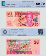 Fiji 50 Dollars Banknote, 2007 ND, P-113s, UNC, Specimen, TAP 60-70 Authenticated