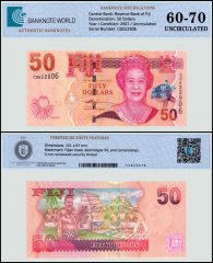 Fiji 50 Dollars Banknote, 2007 ND, P-113a, UNC, TAP 60-70 Authenticated