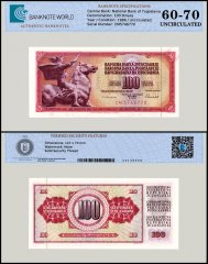 Yugoslavia 100 Dinara Banknote, 1986, P-90c, UNC, TAP 60-70 Authenticated