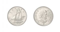 Canada 10 Cents Coin, 2003-2022, KM #492, Mint, Sail Boat, Queen Elizabeth II