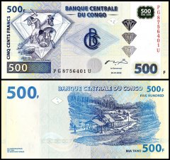 Congo Democratic Republic 500 Francs Banknote, 2002, P-96a.2, UNC
