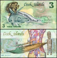 Cook Islands 3 Dollars Banknote, 1987 ND, P-3, Used
