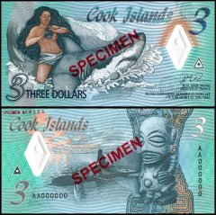 Cook Islands 3 Dollars Banknote, 2021 ND, P-11s, UNC, Specimen, Polymer