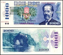 Czechia - Czech Republic 1,000 Korun Banknote, 1985 (1993 ND), P-3c, UNC, Prefix U